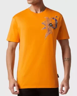 Pomarańczowy t-shirt z nadrukiem Paisley Gothic