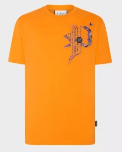 Pomarańczowy t-shirt z nadrukiem Paisley Gothic
