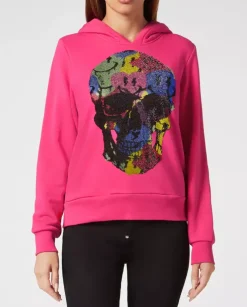 Różowa bluza z kryształową czaszką Smile