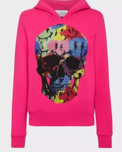Różowa bluza z kryształową czaszką Smile