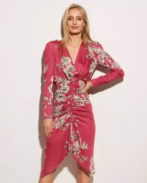 Różowa midi sukienka w kwiaty Venus