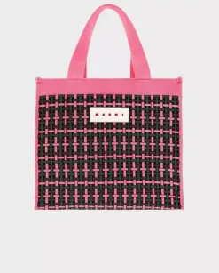 Różowa pleciona torba shopper Jacquard Large