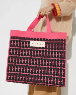 Różowa pleciona torba shopper Jacquard Large