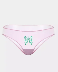 Różowe figi z haftem Butterfly