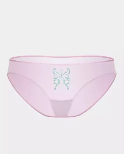 Różowe figi z haftem Butterfly
