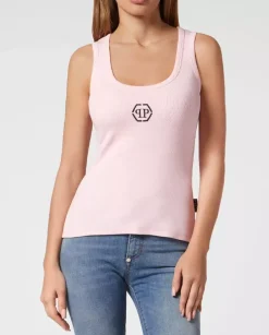 Różowy tank top z logo Hexagon