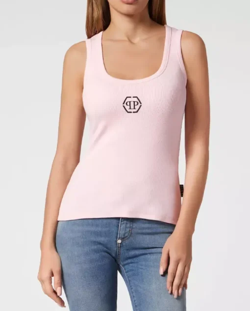 Różowy tank top z logo Hexagon