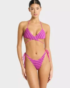 Różowy top od bikini w paski Sofie
