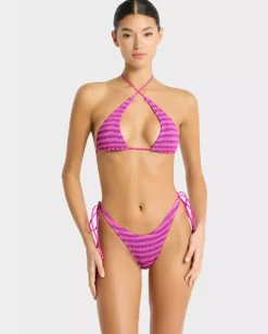 Różowy top od bikini w paski Sofie