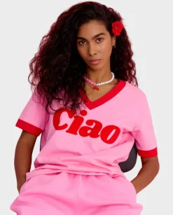 Różowy t-shirt Ciao Sunday V-neck