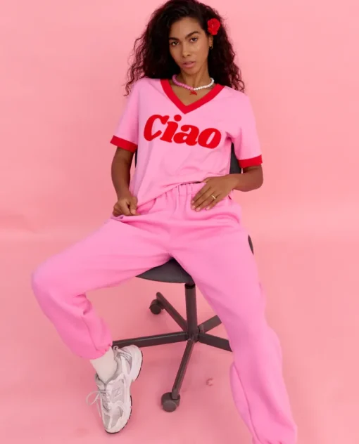 Różowy t-shirt Ciao Sunday V-neck