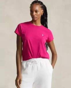 Różowy T-shirt Straight Fit z logo