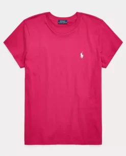 Różowy T-shirt Straight Fit z logo