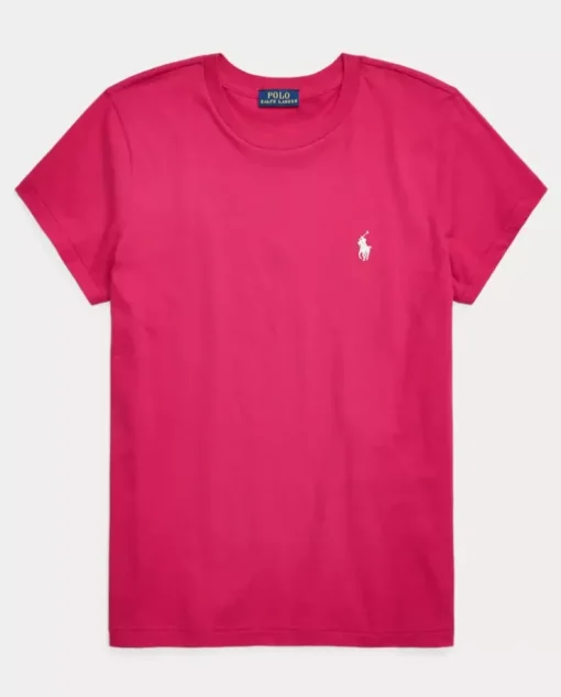 Różowy T-shirt Straight Fit z logo