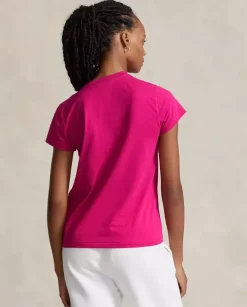 Różowy T-shirt Straight Fit z logo