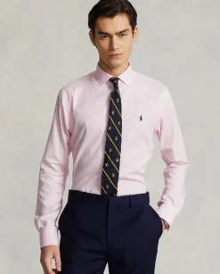 Różowym koszula z logo Slim Fit