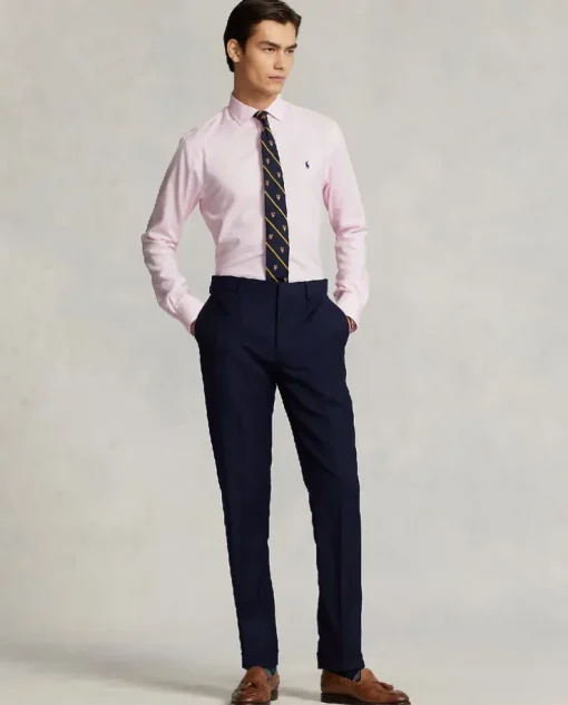 Różowym koszula z logo Slim Fit