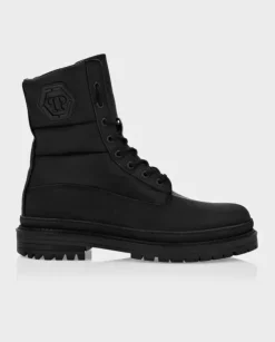 Skórzane buty za kostkę z wytłoczonym logo