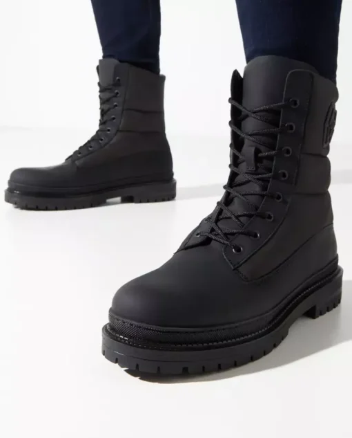 Skórzane buty za kostkę z wytłoczonym logo