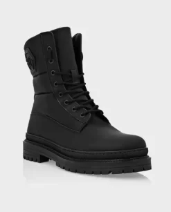 Skórzane buty za kostkę z wytłoczonym logo