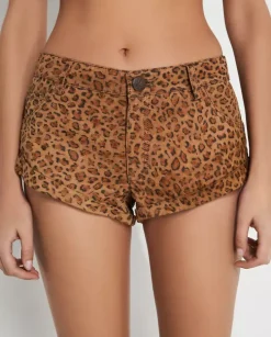 Skórzane krótkie spodenki w panterkę Bandit Low Waist