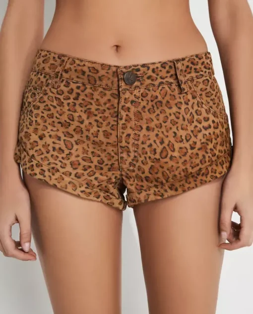 Skórzane krótkie spodenki w panterkę Bandit Low Waist