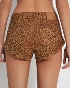 Skórzane krótkie spodenki w panterkę Bandit Low Waist