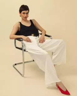 Spodnie z jedwabiu ecru wide leg