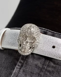 Srebrny pasek z biżuteryjną klamrą Skull