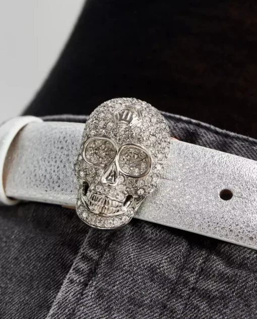 Srebrny pasek z biżuteryjną klamrą Skull
