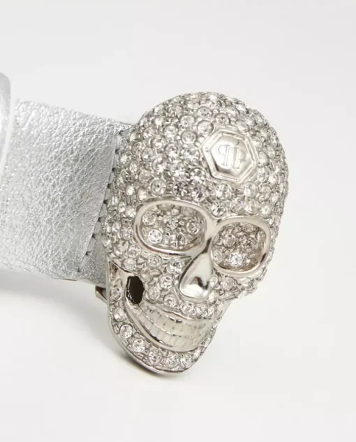 Srebrny pasek z biżuteryjną klamrą Skull