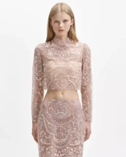 Srebrny top z cekinami we wzór paisley