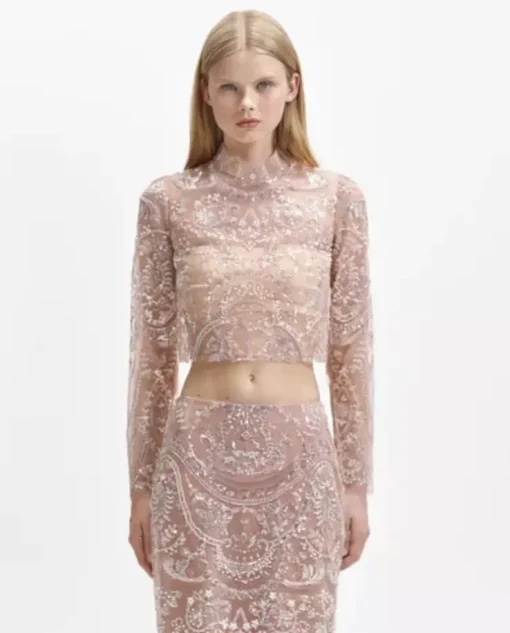 Srebrny top z cekinami we wzór paisley
