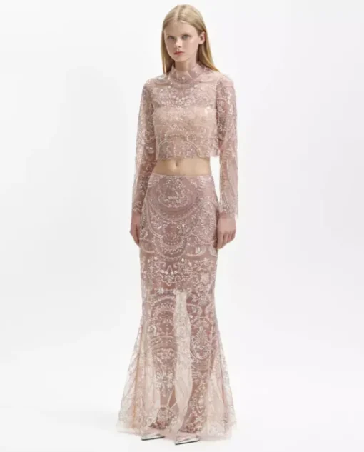 Srebrny top z cekinami we wzór paisley