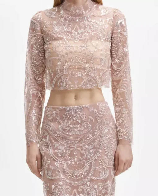 Srebrny top z cekinami we wzór paisley