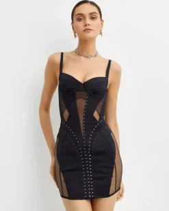 Sukienka mini z transparentnymi wstawkami