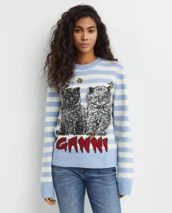 Sweter w paski z kotami