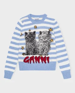 Sweter w paski z kotami