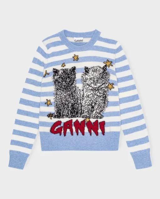 Sweter w paski z kotami