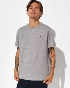 Szara koszulka z haftowanym logo Classic Fit