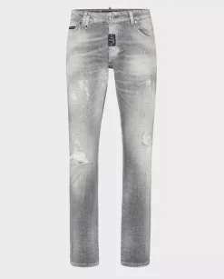 Szare jeansy z przetarciami Super Straight