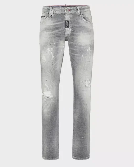 Szare jeansy z przetarciami Super Straight