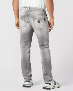 Szare jeansy z przetarciami Super Straight