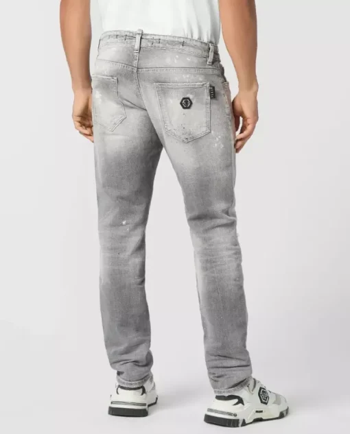 Szare jeansy z przetarciami Super Straight
