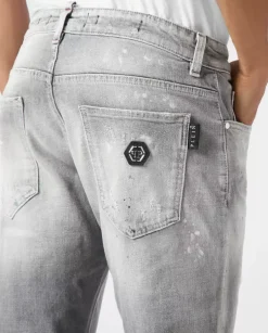 Szare jeansy z przetarciami Super Straight