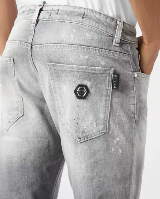Szare jeansy z przetarciami Super Straight