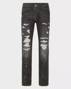 Szare jeansy z przetarciami Super Straight