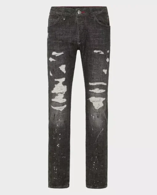 Szare jeansy z przetarciami Super Straight