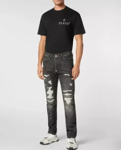 Szare jeansy z przetarciami Super Straight