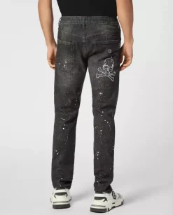 Szare jeansy z przetarciami Super Straight
